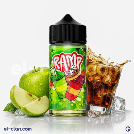 Ramp Green Cola تفاح كولا in a local liquid vape e-juice bottle with green and white branding, featuring fresh apple flavor.