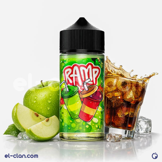 Ramp Green Cola تفاح كولا in a local liquid vape e-juice bottle with green and white branding, featuring fresh apple flavor.