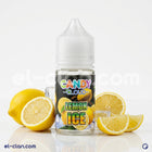 سائل فيب ليكويد ليمون ساقع من Candy Cloud E-Juice، عبوة زجاجية شفافة مع سائل أصفر ليموني وغطاء أسود