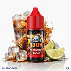 Boom Cola كولا فيب ليكويد محلي من Boom E-Juice, shown in a clear bottle with vibrant cola flavor branding.