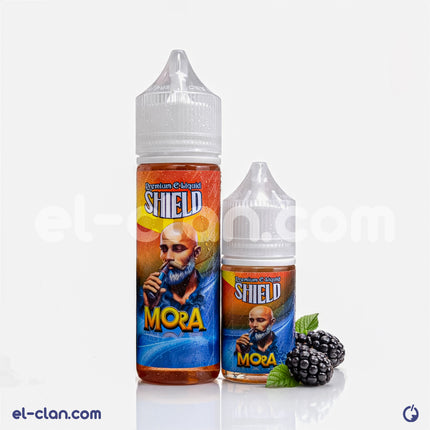 سائل فيب هولز مانجو باشون فروت من Shield e-juice في عبوة زجاجية، مع صورة لفاكهة المانجو على العبوة