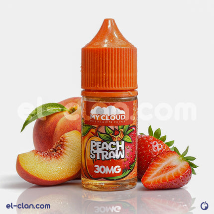 My Cloud E-Juice Peach Straw SaltNic in فيب ليكويد محلي with peach and strawberry flavors, showing the vape liquid bottle.