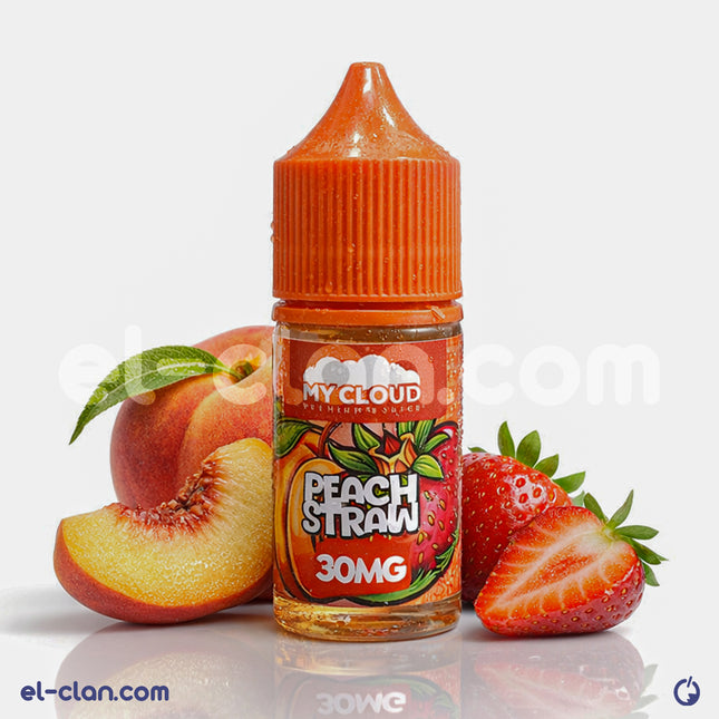 My Cloud E-Juice Peach Straw SaltNic in فيب ليكويد محلي with peach and strawberry flavors, showing the vape liquid bottle.