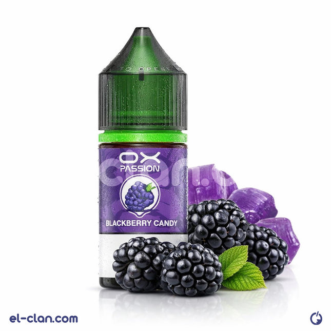فيب ليكويد OX Passion SaltNic Blackberry Candy توت كاندي من ماركة OXVA، عبوة زجاجية مع طعم توت كاندي أسود.
