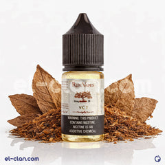 Ripe Vapes SaltNic VCT tobacco flavored vape liquid in a 30ml bottle, in a clear container with a black cap.