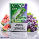 جهاز فيب Vozol Star 40K بنكهة البطيخ والعنب والتوت، عبوة ديسبوسبل أنيقة مع تصميم واضح وألوان زاهية
