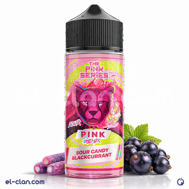حلوى فيب بنكهة توت العليق الأسود من Pink Panther مع زبيب غزل بنات ساقع، في عبوة ليكويد مستورد، لون زهري وأسود