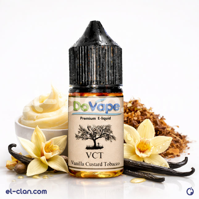 DoVape VCT فانيلا كاستر تبغ فيب ليكويد محلي, displaying a bottle of vanilla custard tobacco flavored e-liquid.