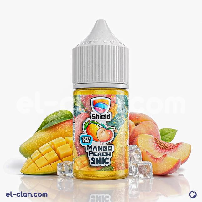 سائل فيب مانجو خوخ من Shield e-juice، عبوة ليكويد محلي نكهة مانجو خوخ منعشة وساقعة جدًا