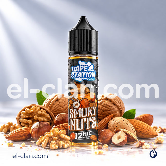 سائل فيب ليكويد نكهة مكسرات و توباكو من Vape Station E-Juice، زجاجة 35 مل مع تصميم واضح للعبوة