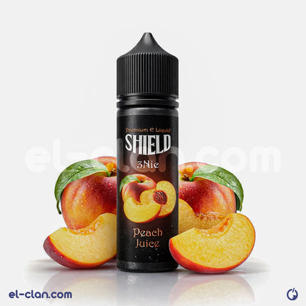 Shield Ice Peach Juice فيب ليكويد محلي with a peach flavor and icy menthol, designed for vaping devices.