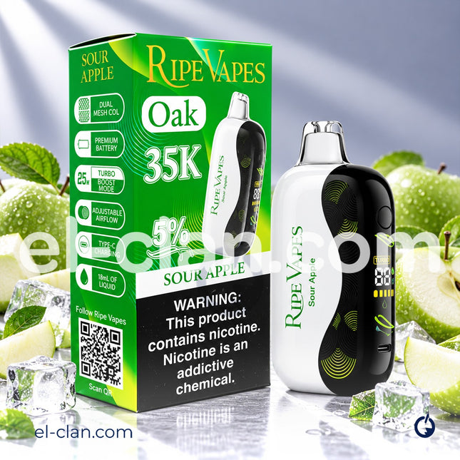 جهاز فيب ديسبوسبل ريب فايبس أوك 35ك sour apple بنكهة التفاح الناضج، تصميم أنيق وخالي من السائل