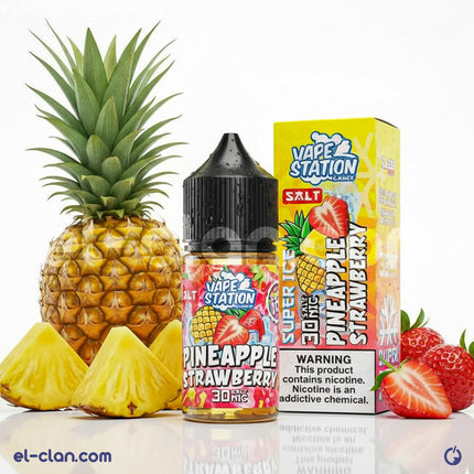 زجاجة فيب سولت نيك من Vape Station نكهة أناناس وفراولة باردة، ليكويد محلي لسجائر إلكترونية، عبوة 30 مل