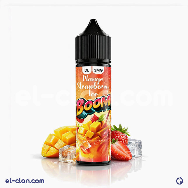 سائل فيب بنكهة مانجو وفراولة من Boom E-Juice، عبوة ليكويد محلي بنكهات فاكهة منعشة ومثالية للتدخين الإلكتروني