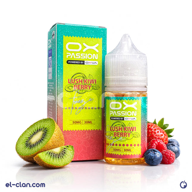 سائل فيب أوكس باشن سولت نيك نكهة كيوي توت ساقع من ماركة أوكسفا، زجاجة عبوة ليكويد مستورد، نكهة منعشة وباردة