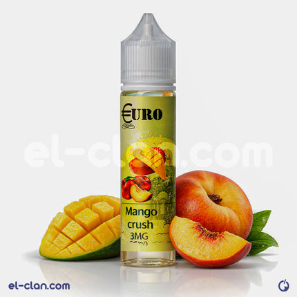 Euro Mango Crush مانجو خوخ فيب ليكويد محلي from Euro E-Juice, featuring a vibrant mango and peach flavor in a vape liquid bottle.
