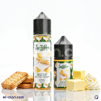 Sprinkles E-juice Biscuit Butter Cream vape liquid in a 3ml bottle, featuring a colorful label with biscuit and cream imagery.