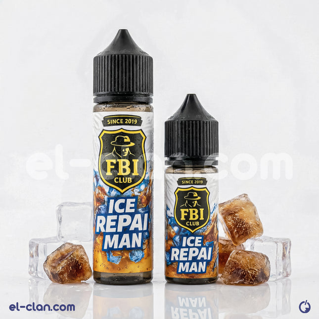 FBI Ice Soda Man بيبسي ساقع ليكويد فيب من FBI E-Juice, displaying the local flavored vape liquid in a bottle.