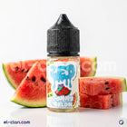 زبدة بطيخ من زيد إيلكوييد، عبوات فيب ليكويد محلي بنكهة البطيخ، ثلاث عبوات موضوعة على سطح أبيض.