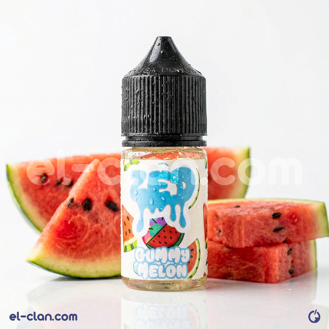 زبدة بطيخ من زيد إيلكوييد، عبوات فيب ليكويد محلي بنكهة البطيخ، ثلاث عبوات موضوعة على سطح أبيض.