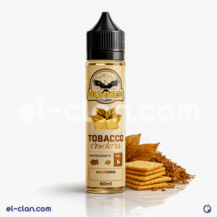 Hummer E-Juice tobacco crackers flavor in a local vape liquid, with three bottles featuring colorful labels and packaging.
