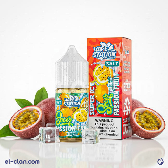 سائل فيب من Vape Station نكهة فواكه العاطفة الحامضة مع طعم ساقع، عبوة ليكويد محلي لفيبات الإلكترونيات.