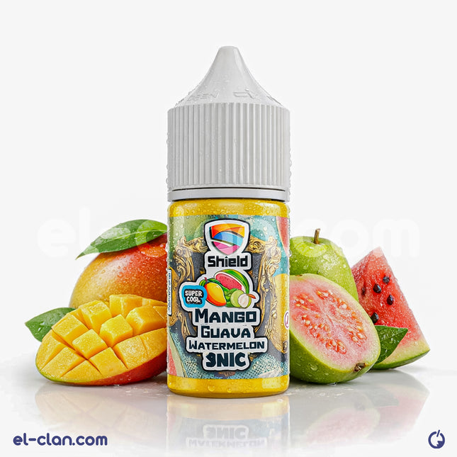 سائل فيب من شايلد برائحة مانجو جوافة وبطيخ، زجاجة ليكويد محلي بأسلوب ساقع جدًا من Shield e-juice