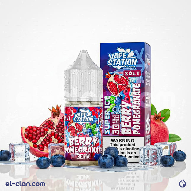 سائل فيب Vape Station Super Ice SaltNic بنكهات توت رمان وثلج بارد، ليكويد محلي لنكهات النيكوتين في جهاز التدخين الإلكتروني