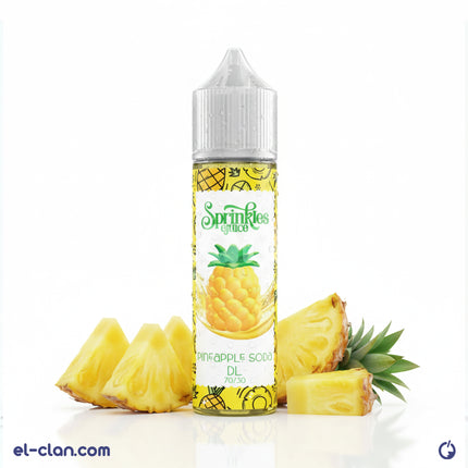 Sprinkles E-juice Pineapple Soda flavored vape liquid in a clear bottle with colorful branding and a pineapple illustration.