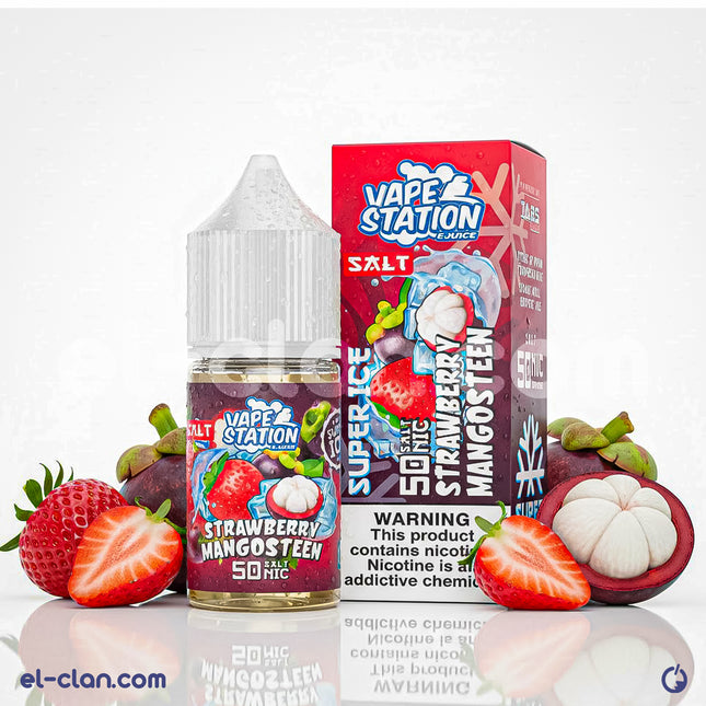 فيب ليكويد نيكوتين ملحي فري ستاربري مانجوستين من Vape Station، طعم فراولة ومانجوستين بارد ومنعش