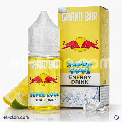 Grand Bar Super Cool SaltNic energy drink in a flavored vape (ليكويد مستورد) bottle, featuring vibrant label design.