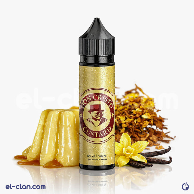 تبغ كاسترد دون كريستو، فيب ليكويد مستورد من ماركة دون كريستو إي-جوس، يظهر عبوة وسائل التبغ في الصورة