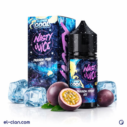 Nasty SaltNic Super Cool Passion Fruit vape juice bottle from NASTY JUICE, featuring a colorful label with passion fruit imagery.