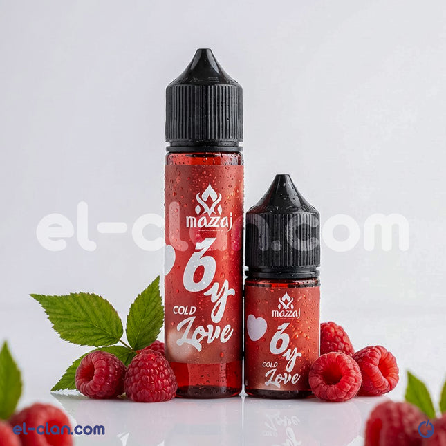 Mazaj 6Y Love Cold strawberry and berry flavored local vape liquid in a bottle, from Mazaj E-Juice.