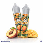 سائل فيب مانجو خوخ من ماركة Mangoz E-Juice بزجاجة واضحة مع شعار المنتج على الملصق