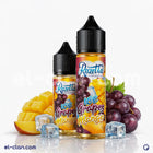 Rozetta E-Juice Rozetta Ice Grapes Mango vape liquid bottle with colorful label, showcasing flavor and brand details.