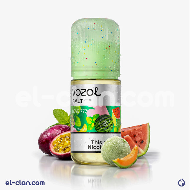 نفس يبف Vozol SaltNic Love 777 بنكهة بطيخ باشون وفاكهة كانتالوب، ليكويد مستورد من علامة Vozol E-Juice