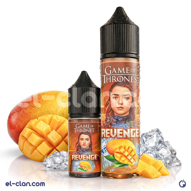 Game of Thrones Revenge Mango flavored vape liquid by Game Of Thrones E-Juice, showcasing the bottle with mango flavor label.