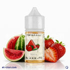 Tokyo SaltNic Iced Strawberry Watermelon vape juice in a clear bottle with a colorful label, featuring strawberries and watermelon images.