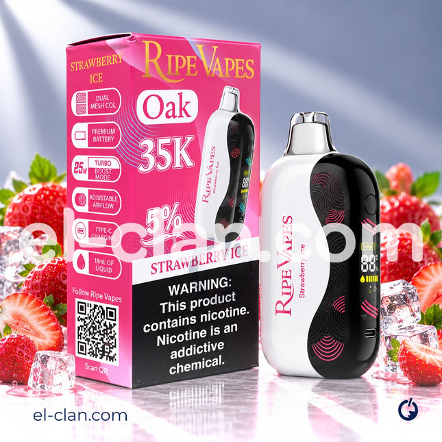 جهاز فيب ديسبوسبل ريب فايبز أوك 35ك فراولة ساقعة مع طعم الفراولة والثلج، تصميم أنيق وسهل الاستخدام