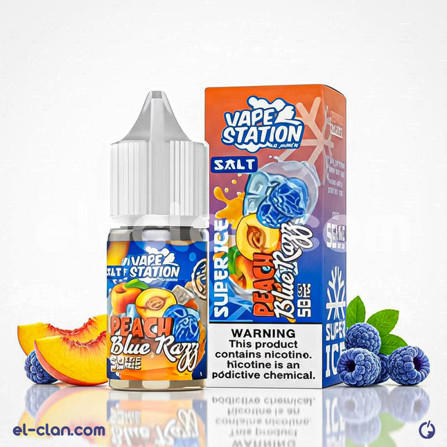 سائل فيب سولتنيك من Vape Station بنكهة خوخ وتوت أزرق ساقع، عبوة 58 مل، ليكويد محلي لفيب النيكوتين