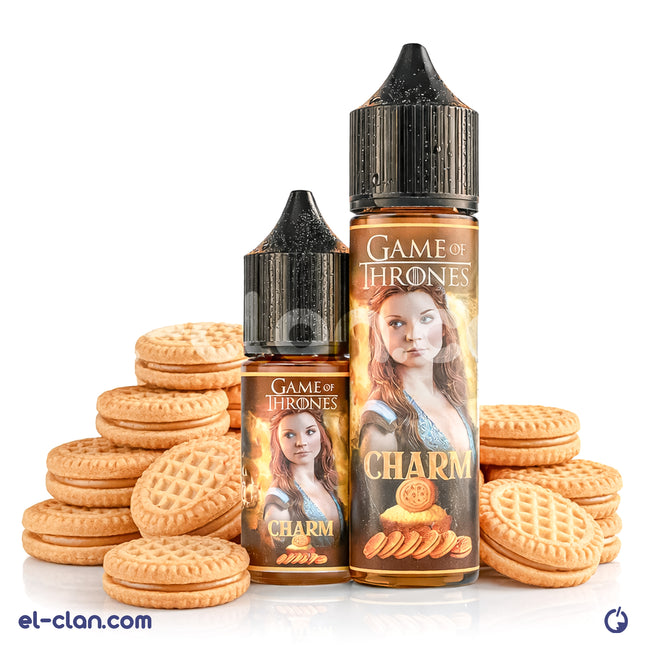 قطعة بسكويت على شكل شعار لعبة العروش مع عبوة فيب ليكويد محلي من ماركة Game Of Thrones E-Juice