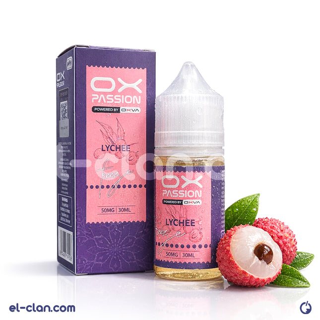 سائل ليكويد ليشي ساقع من OX Passion SaltNic من نوع فيب مستورد من علامة OXVA، زجاجة صغيرة وواضحة.