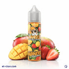 سائل فيب مانجو بالفراولة من ماركة Mangoz E-Juice، يظهر زجاجة ليكويد محلي بنكهة الفواكه الطازجة