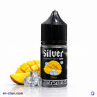 Silver Ice Mango e-liquid bottle featuring a silver label and mango flavor, designed for vaping, from Silver E-Liquid.