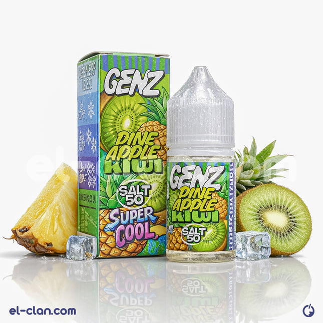 سائل فيب نيكوتين بنكهة أناناس وكيوي من ماركة GENZ E-Juice، عبوة 60 مل، يشمل زجاجة ليكويد محلي مميزة وباردة