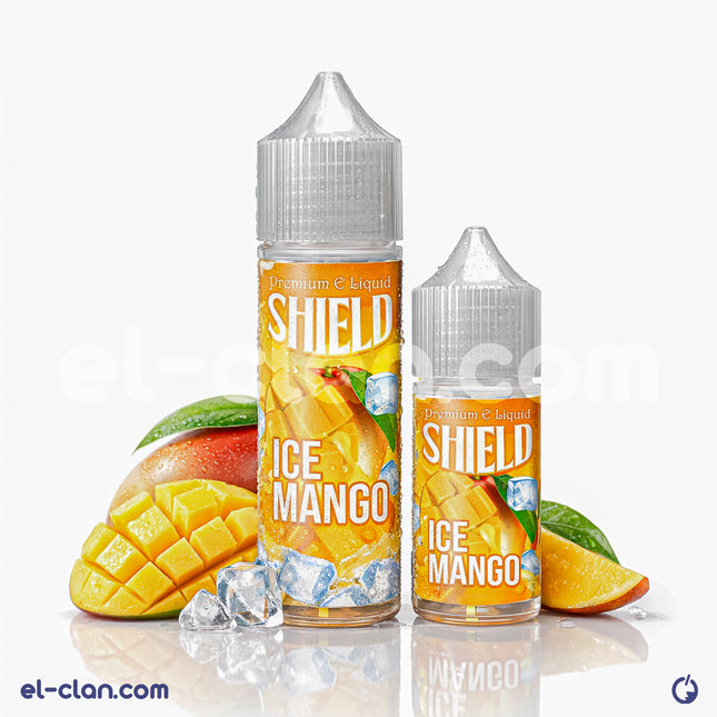 نقطة فيب مانجو ساقع من Shield e-juice، عبوة ليكويد محلي بنكهة مانجو منعشة وبرودة ممتعة.