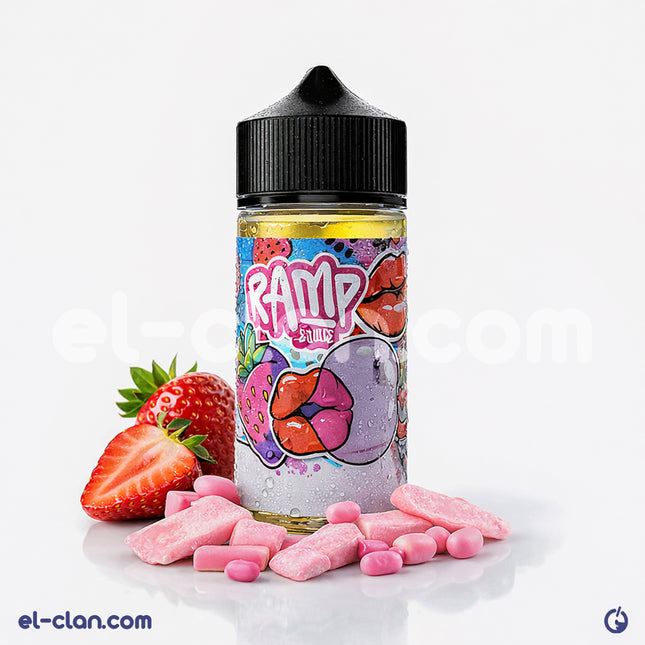 Ramp E-Juice Pink Bubble لبان فراوله فيب ليكويد محلي, pink bubble gum flavor in a vape liquid bottle.