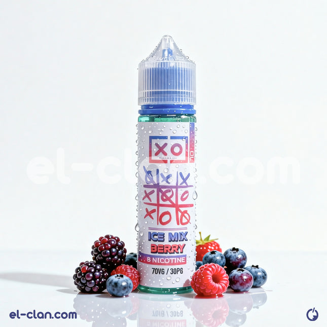 XO Ice Mix Berry in a vape liquid bottle, featuring colorful berry flavor and menthol cooling effect from XO E-Liquid.