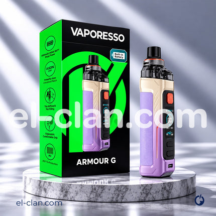 مود وكيت فيب Vaporesso Armour G ارمور جي بتصميم أسود أنيق وشاشة عرض واضحة